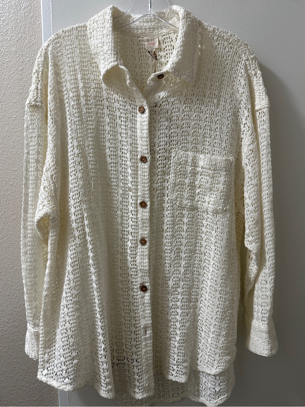 Surf Gypsy Cream Open-Knit Button-Front Top